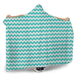 Teal And White Chevron Pattern Print Hooded Blanket