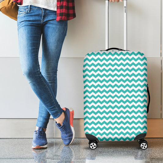 Teal And White Chevron Pattern Print Luggage Cover