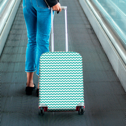 Teal And White Chevron Pattern Print Luggage Cover