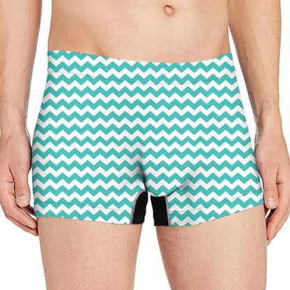 Teal And White Chevron Pattern Print Men's Boxer Briefs