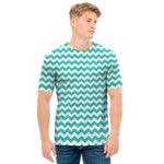Teal And White Chevron Pattern Print Men's T-Shirt