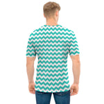 Teal And White Chevron Pattern Print Men's T-Shirt