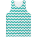 Teal And White Chevron Pattern Print Men's Tank Top