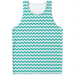 Teal And White Chevron Pattern Print Men's Tank Top
