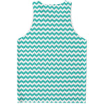 Teal And White Chevron Pattern Print Men's Tank Top