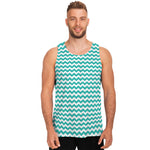 Teal And White Chevron Pattern Print Men's Tank Top