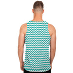 Teal And White Chevron Pattern Print Men's Tank Top