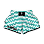 Teal And White Chevron Pattern Print Muay Thai Boxing Shorts