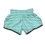 Teal And White Chevron Pattern Print Muay Thai Boxing Shorts