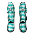 Teal And White Chevron Pattern Print Muay Thai Shin Guards