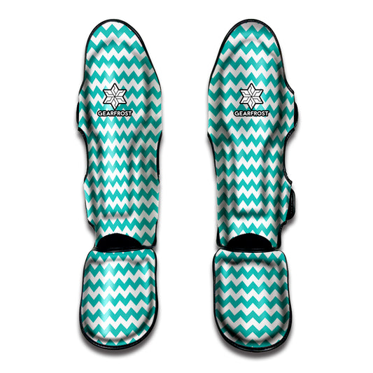 Teal And White Chevron Pattern Print Muay Thai Shin Guard