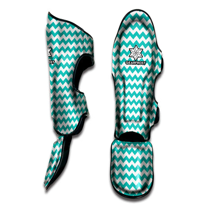 Teal And White Chevron Pattern Print Muay Thai Shin Guard