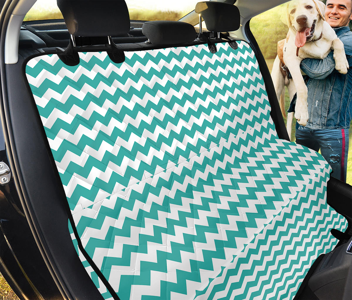 Teal And White Chevron Pattern Print Pet Car Back Seat Cover