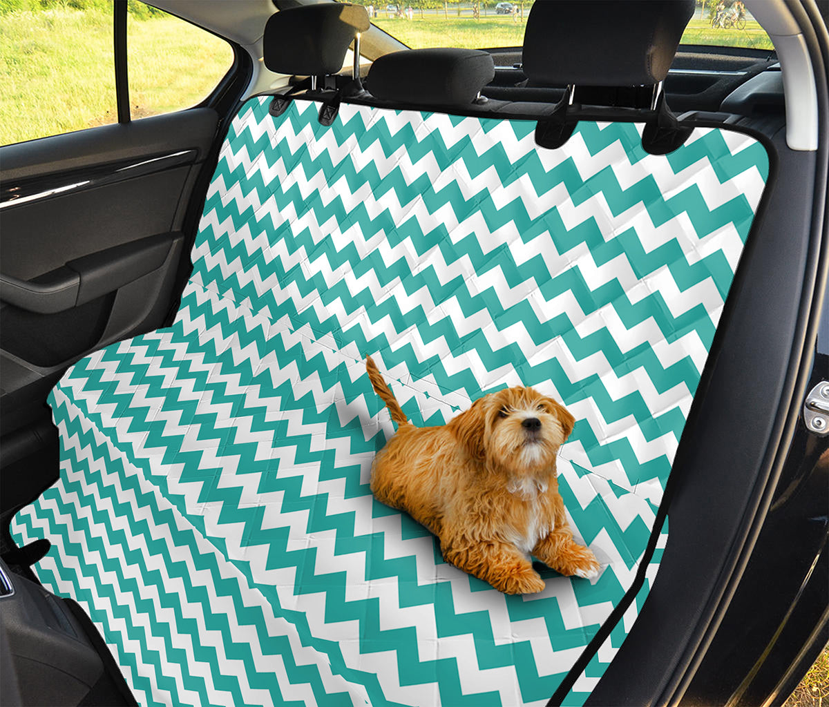 Teal And White Chevron Pattern Print Pet Car Back Seat Cover