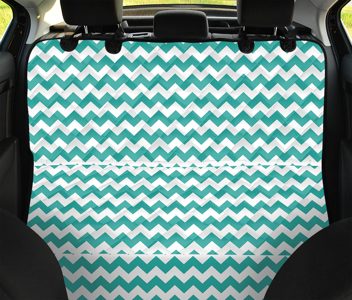 Teal And White Chevron Pattern Print Pet Car Back Seat Cover