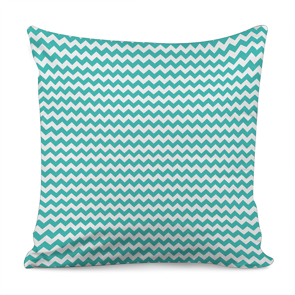 Teal And White Chevron Pattern Print Pillow Cover