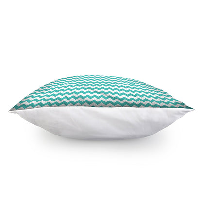 Teal And White Chevron Pattern Print Pillow Cover