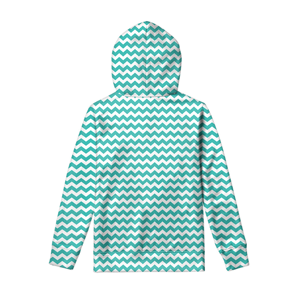 Teal And White Chevron Pattern Print Pullover Hoodie