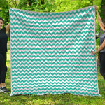 Teal And White Chevron Pattern Print Quilt