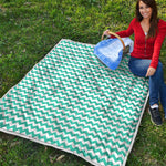 Teal And White Chevron Pattern Print Quilt