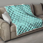 Teal And White Chevron Pattern Print Quilt