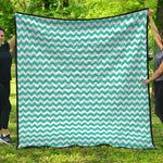 Teal And White Chevron Pattern Print Quilt