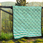 Teal And White Chevron Pattern Print Quilt