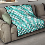 Teal And White Chevron Pattern Print Quilt