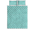 Teal And White Chevron Pattern Print Quilt Bed Set