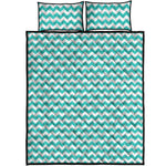 Teal And White Chevron Pattern Print Quilt Bed Set