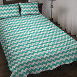 Teal And White Chevron Pattern Print Quilt Bed Set
