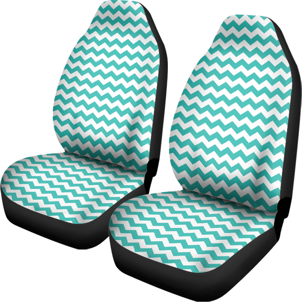 Teal And White Chevron Pattern Print Universal Fit Car Seat Covers