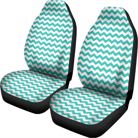 Teal And White Chevron Pattern Print Universal Fit Car Seat Covers