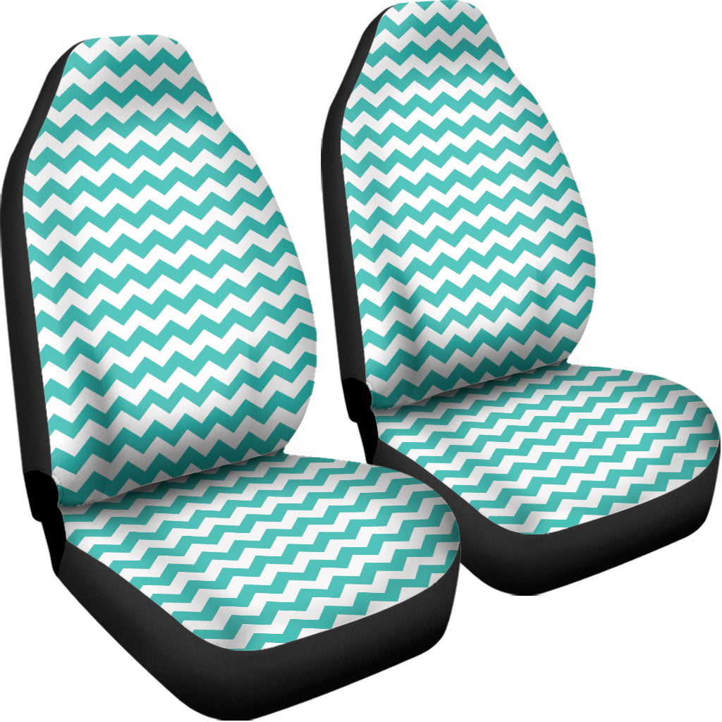 Teal And White Chevron Pattern Print Universal Fit Car Seat Covers
