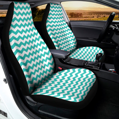 Teal And White Chevron Pattern Print Universal Fit Car Seat Covers