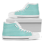 Teal And White Chevron Pattern Print White High Top Shoes