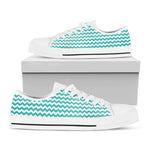 Teal And White Chevron Pattern Print White Low Top Shoes