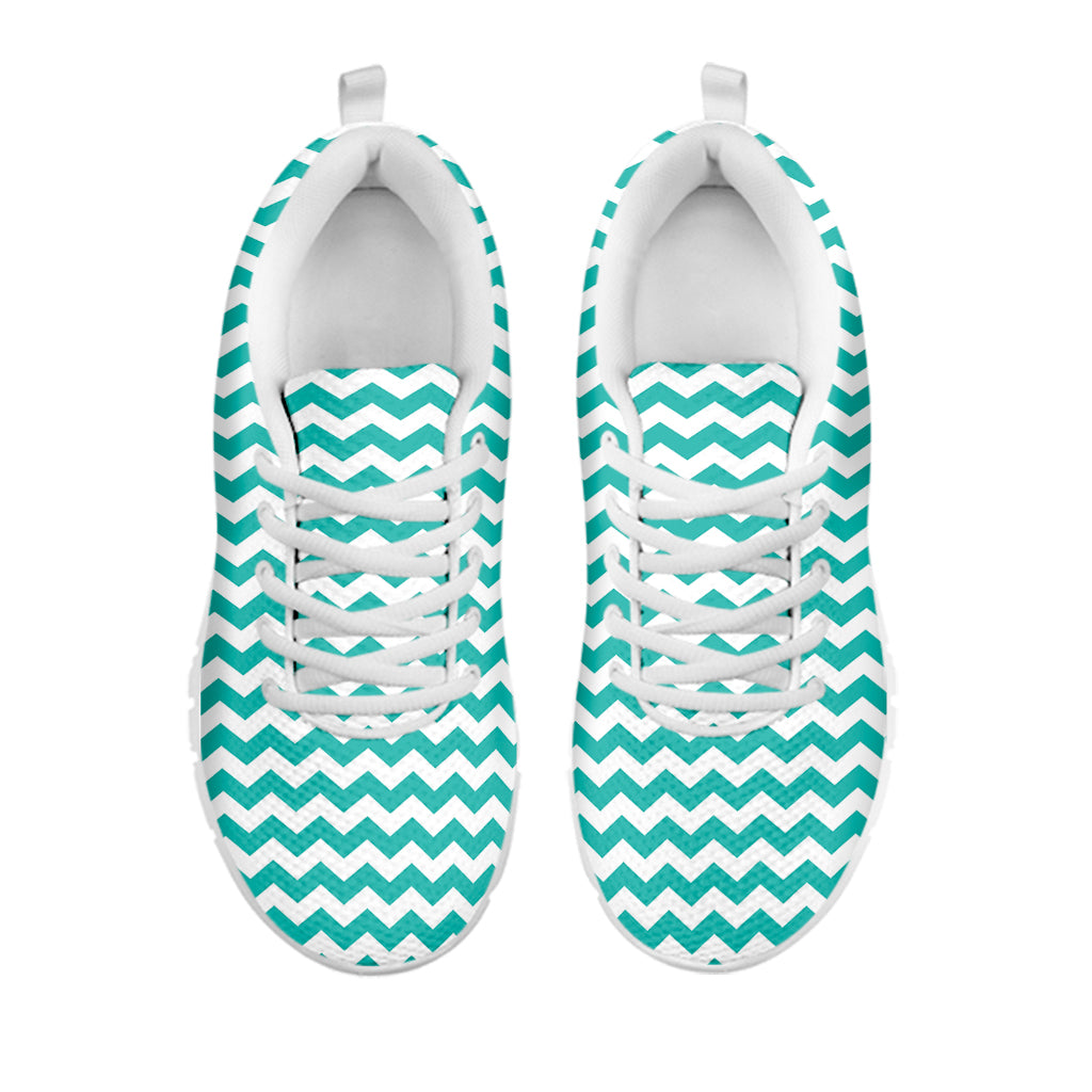 Teal And White Chevron Pattern Print White Sneakers