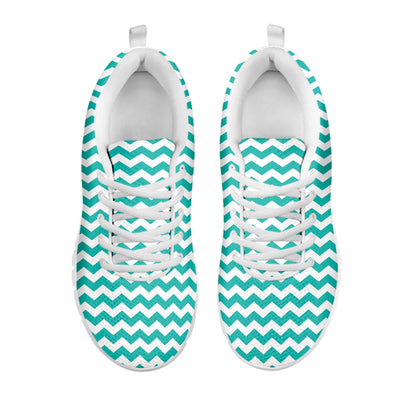 Teal And White Chevron Pattern Print White Sneakers