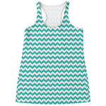 Teal And White Chevron Pattern Print Women's Racerback Tank Top