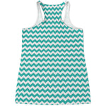 Teal And White Chevron Pattern Print Women's Racerback Tank Top