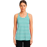 Teal And White Chevron Pattern Print Women's Racerback Tank Top
