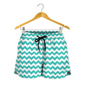 Teal And White Chevron Pattern Print Women's Shorts