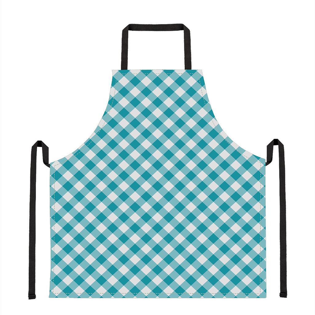 Teal And White Gingham Pattern Print Apron