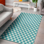 Teal And White Gingham Pattern Print Area Rug