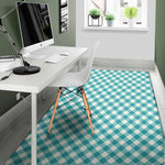 Teal And White Gingham Pattern Print Area Rug