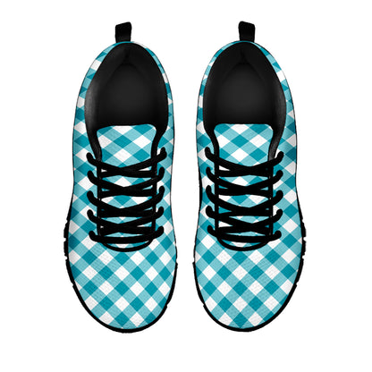 Teal And White Gingham Pattern Print Black Sneakers