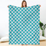Teal And White Gingham Pattern Print Blanket