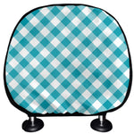 Teal And White Gingham Pattern Print Car Headrest Covers