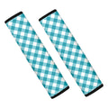 Teal And White Gingham Pattern Print Car Seat Belt Covers